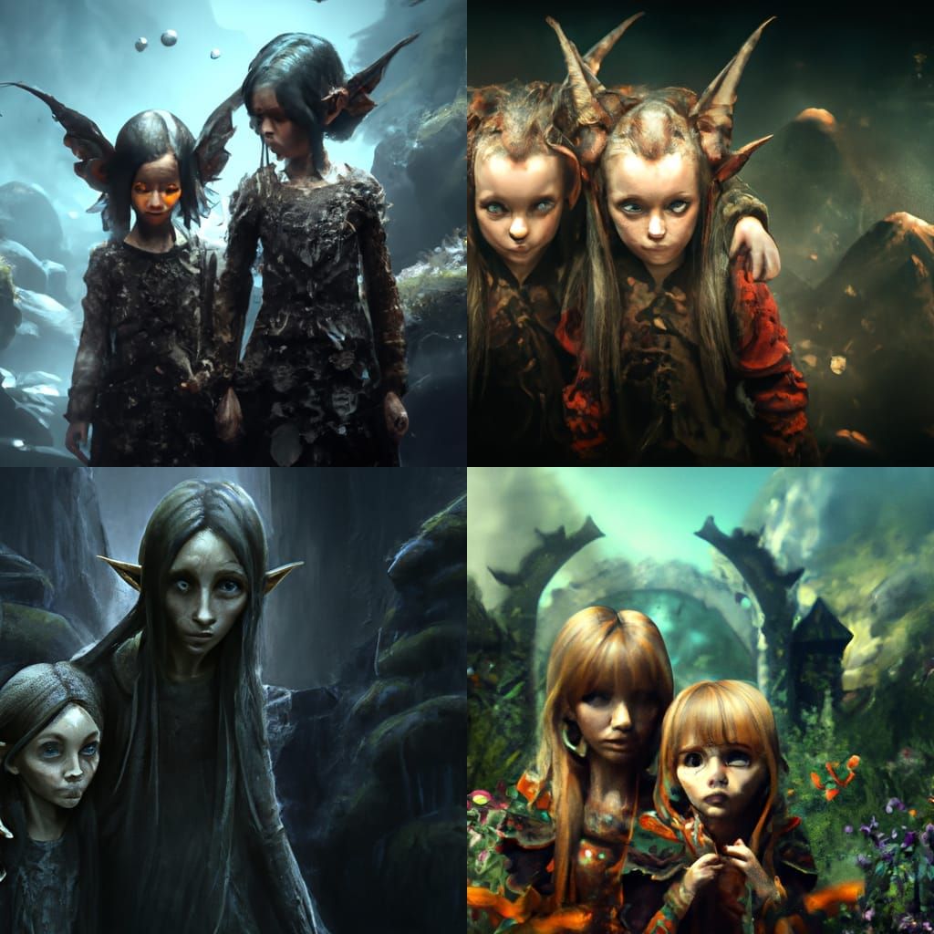 Dramatic Dark Elfin Daughters in Digital Matte Painting