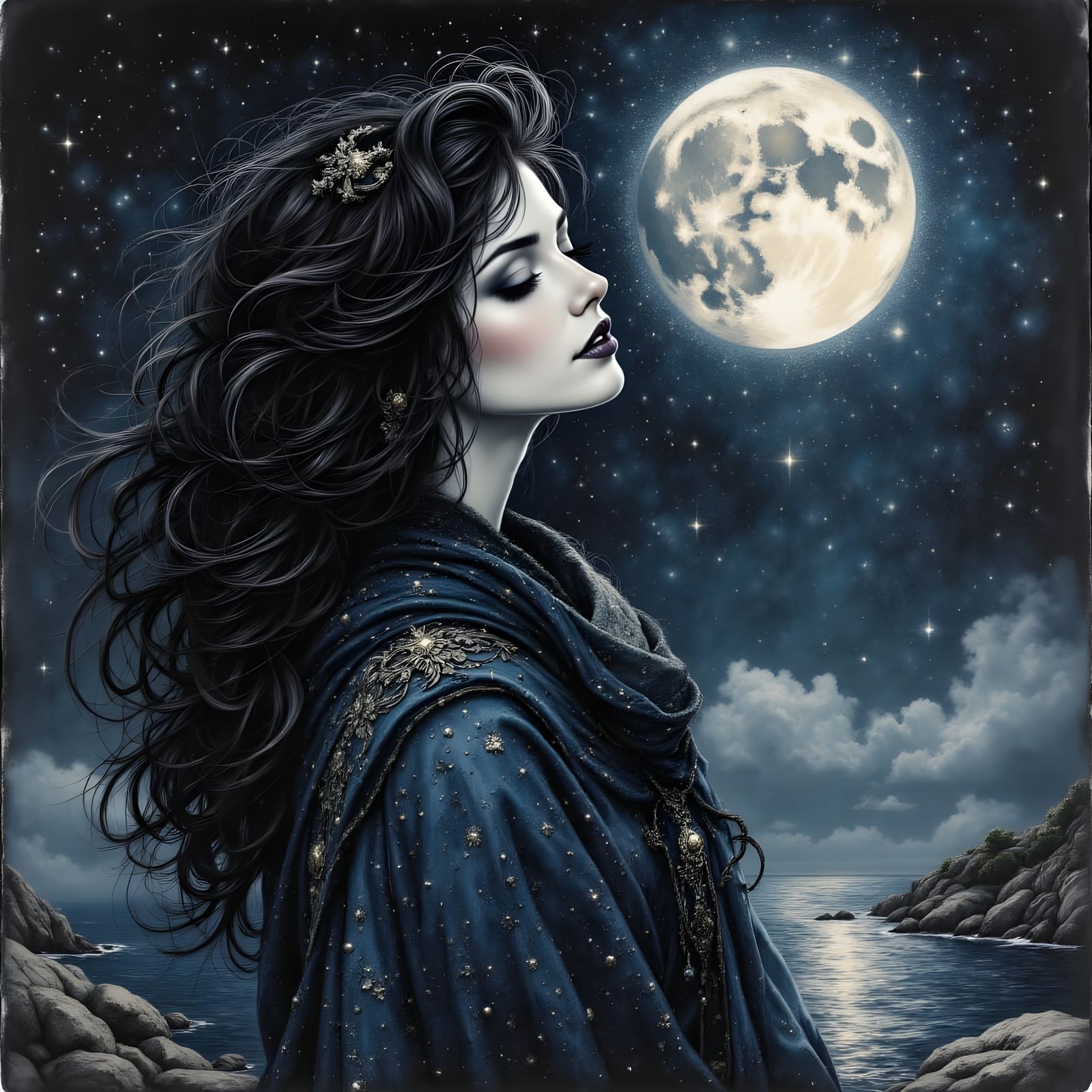 Norse Goddess in Moody Charcoal Sketch