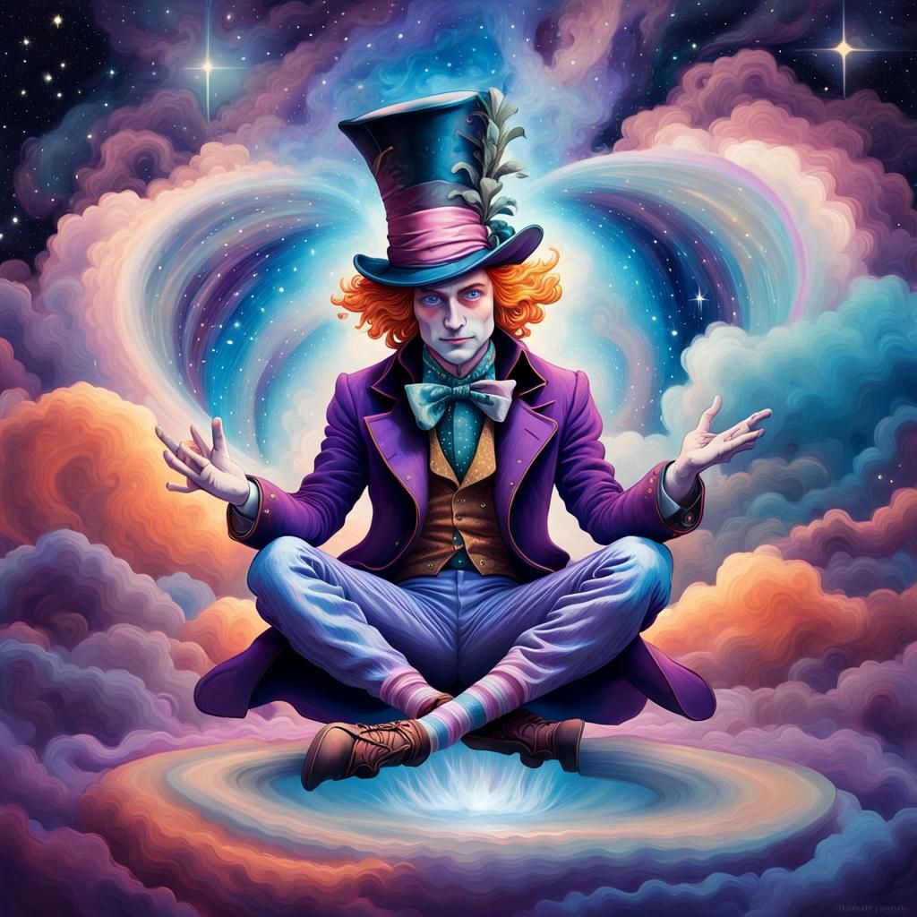 Surreal Cosmic Being in Vibrant, Shimmering Cosmic Landscape