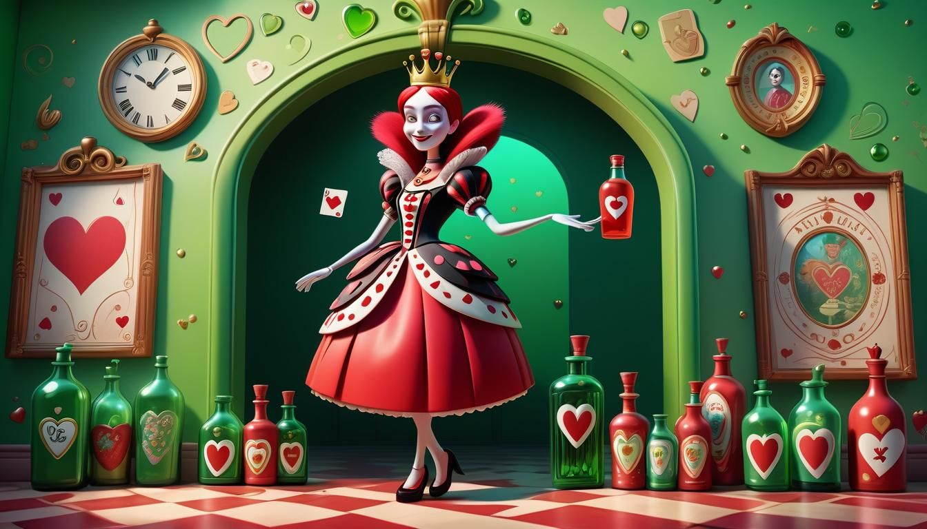 Queen of Hearts Whimsical 3D Digital Art