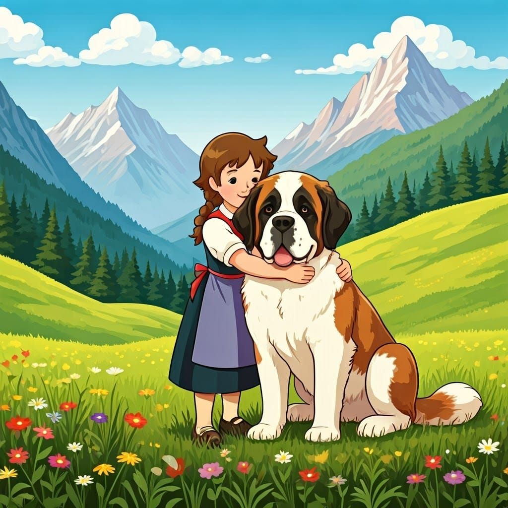 Heidi and Joseph: Heartwarming Alpine Illustration