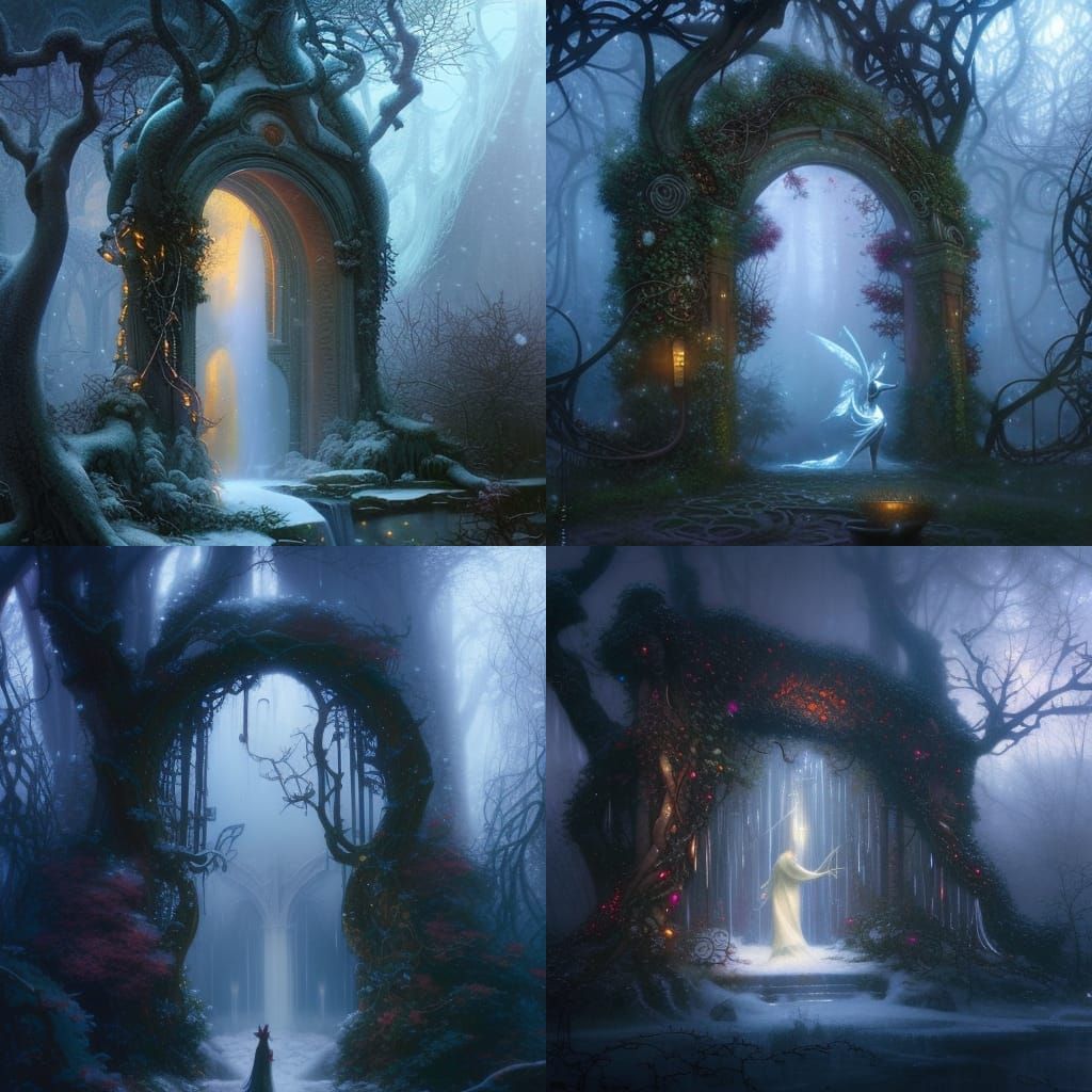 Magical Winter Portal with Fairy Lights and Roses