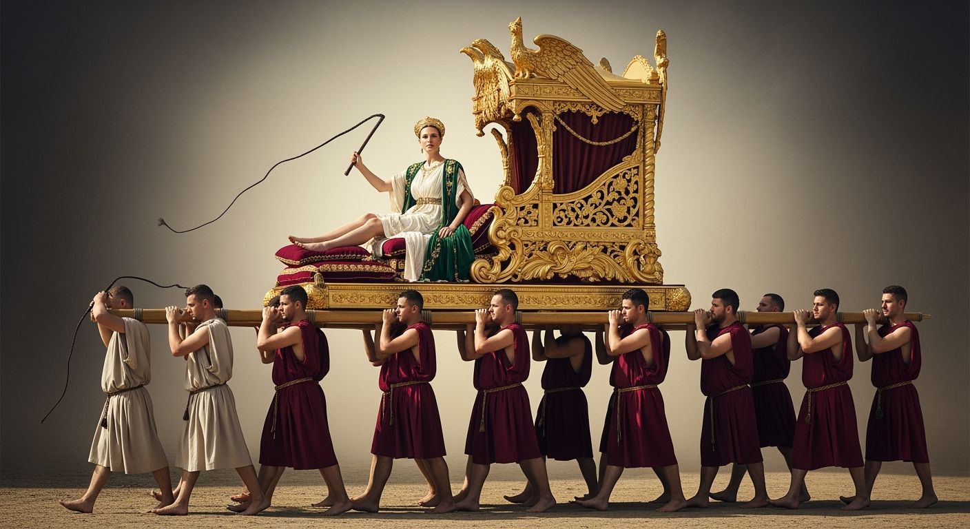 Powerful Roman Empress on Imperial Sedan Throne