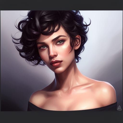 Portrait of Woman with Pixie Cut, Detailed Art