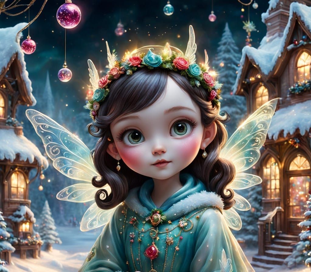 Glass Baby Fairies in a Radiant Christmas Wonderland Scene