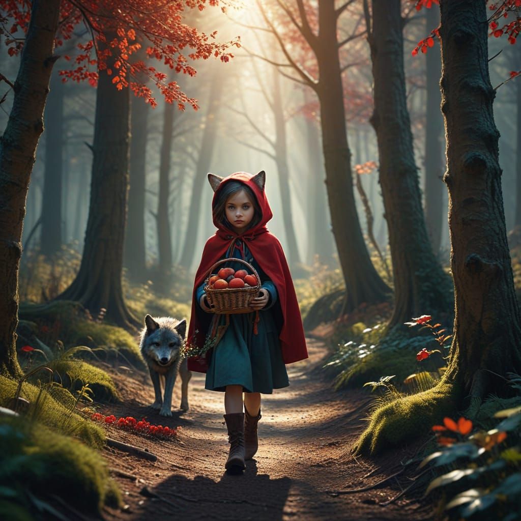 Little Red Riding Hood in Mysterious Forest