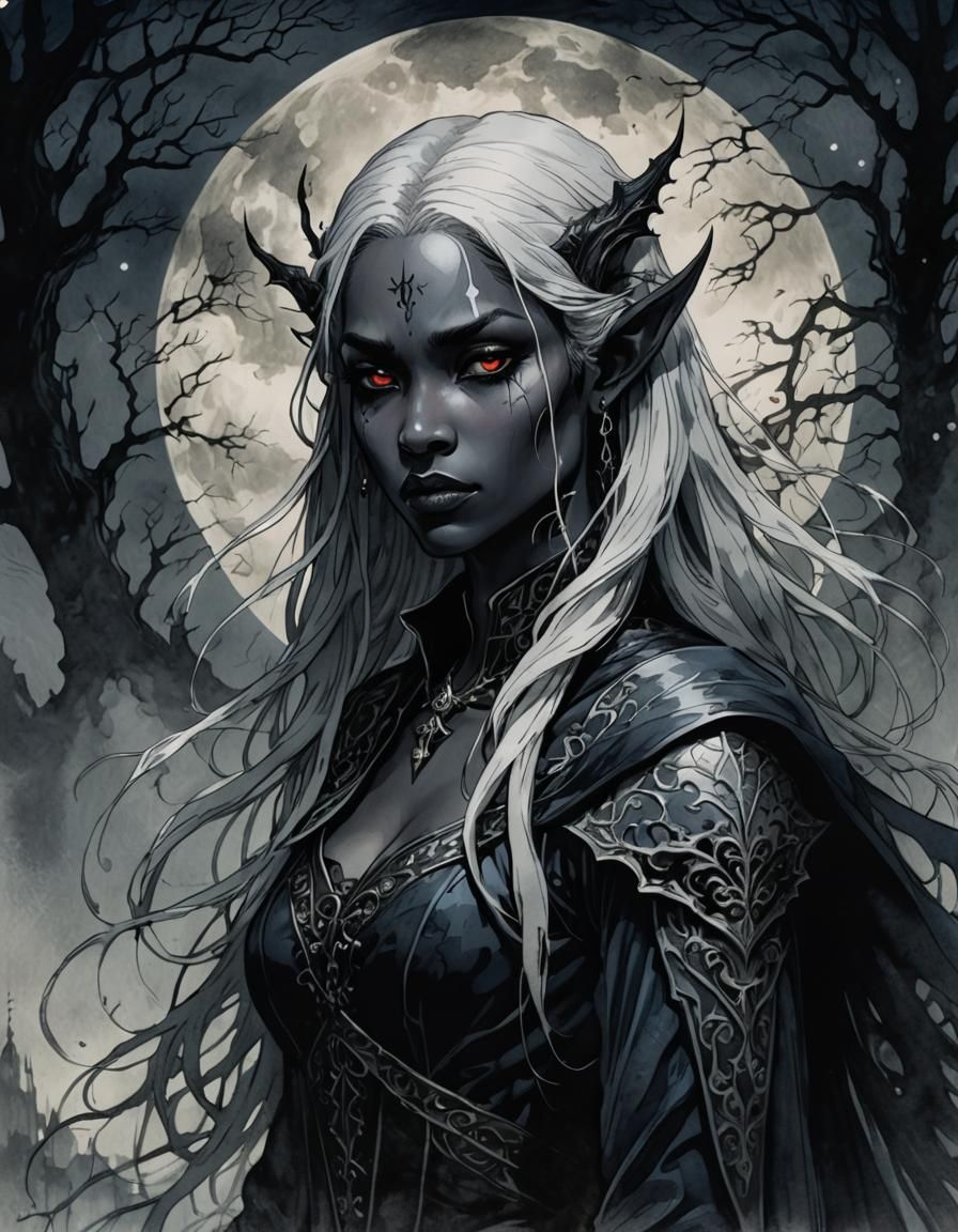 Drow Vampire in Gothic Manga Style