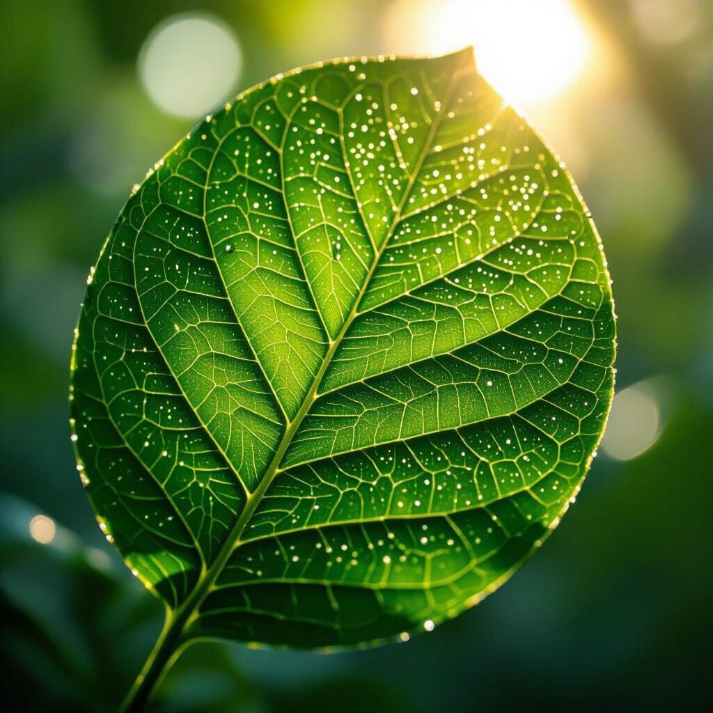 Extreme Close-Up of Leaf with Sunlight Streams
