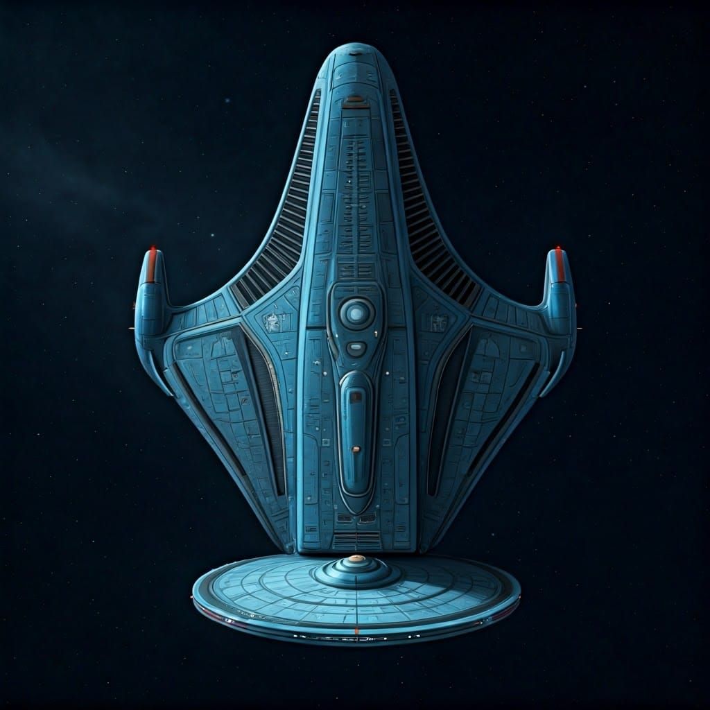 Sleek Azure Star Trek Vessel with Industrial Biomechanical D...