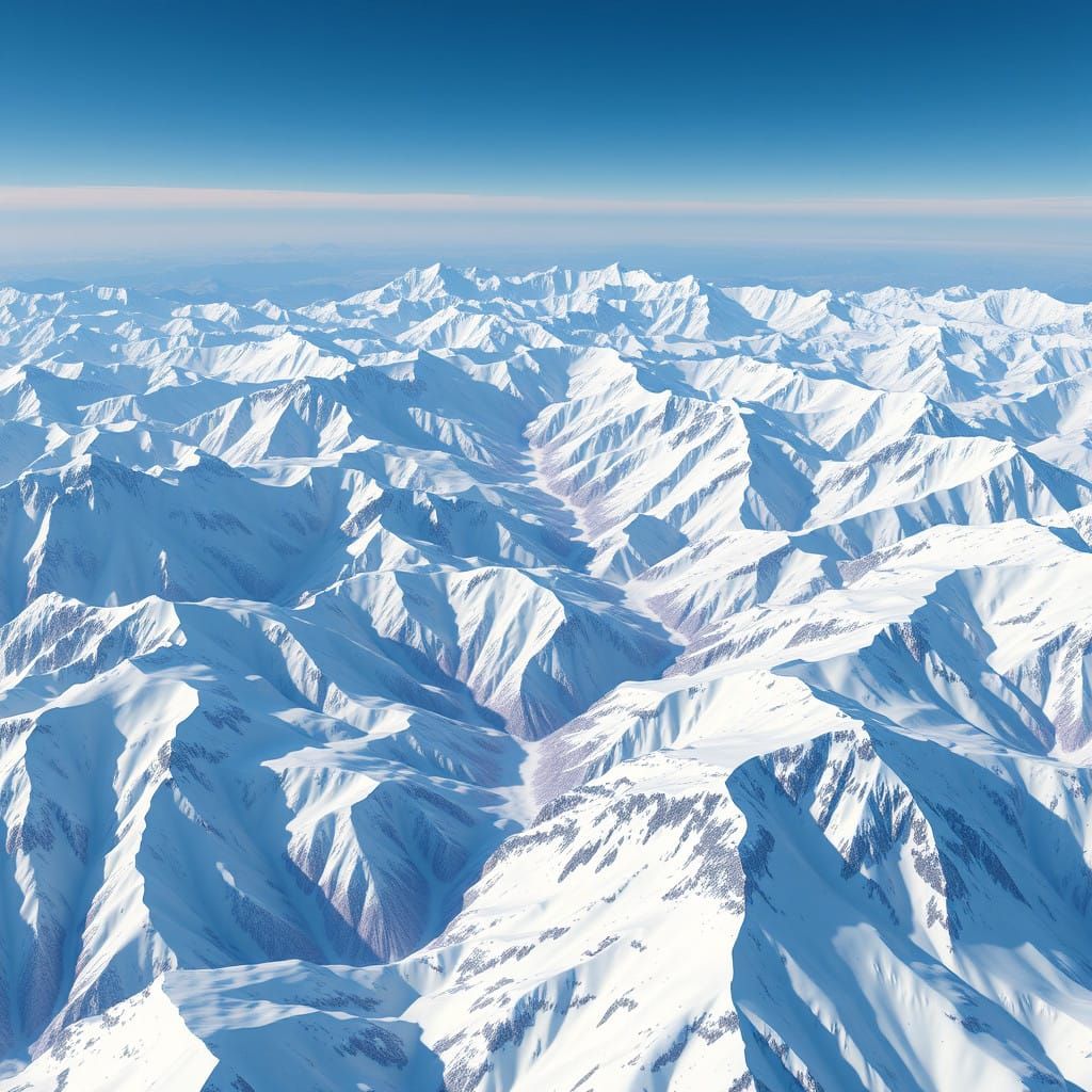 Bird's Eye View of Snow-Capped Mountain Ranges in Vibrant An...