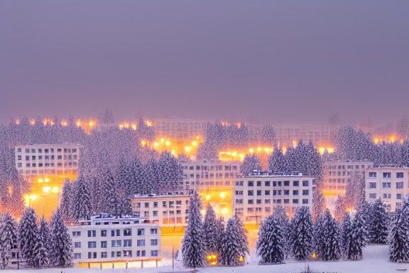 Winter Night Doomer Apartment Building Landscape