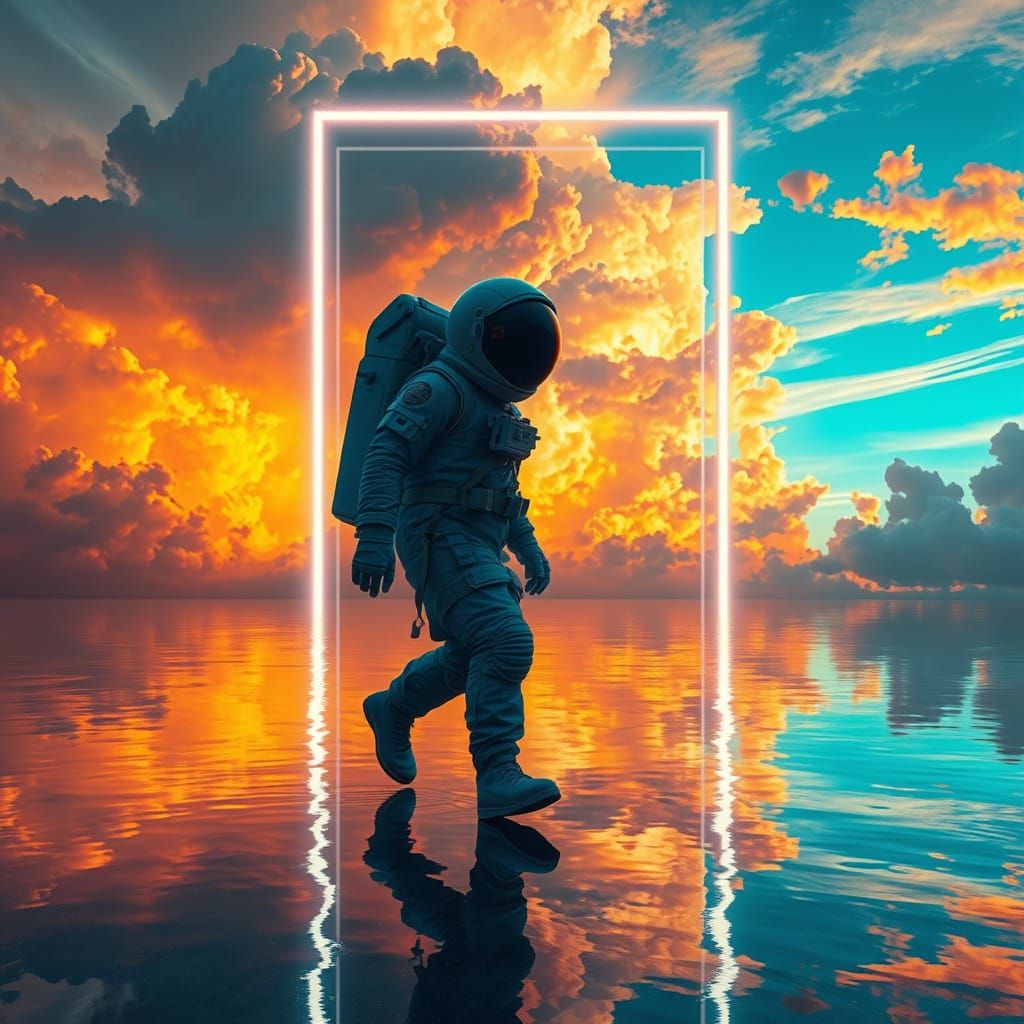 Astronaut Walks Through Cosmic Cloud Portal