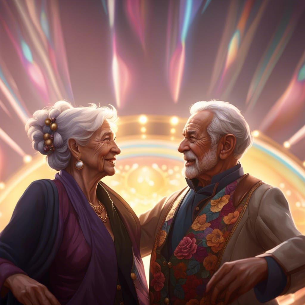 Elderly Couple Dancing: Hyperdetailed Art Station Portrait
