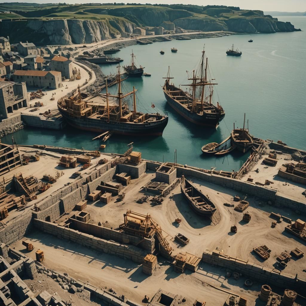 12th Century Port Construction: Cinematic Film Still