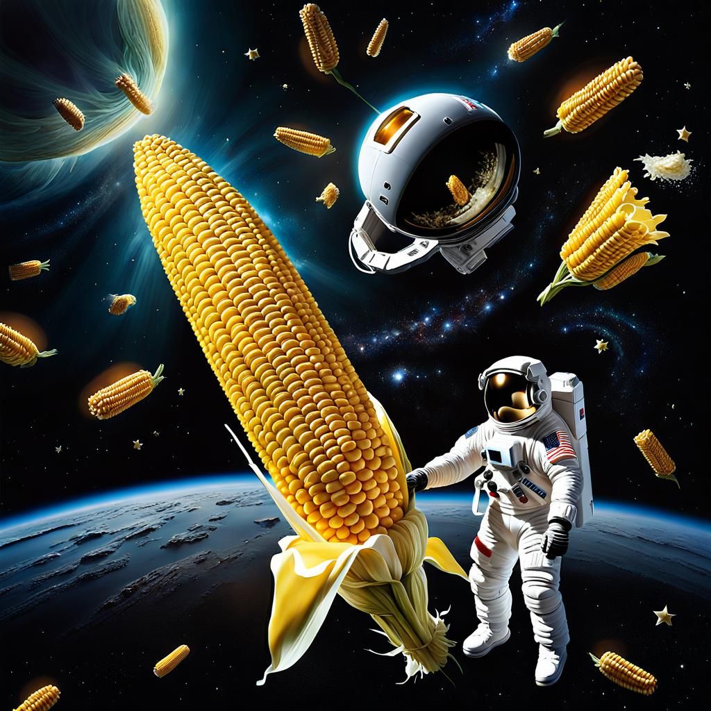 Giant Corn Cob in Space with Astronaut