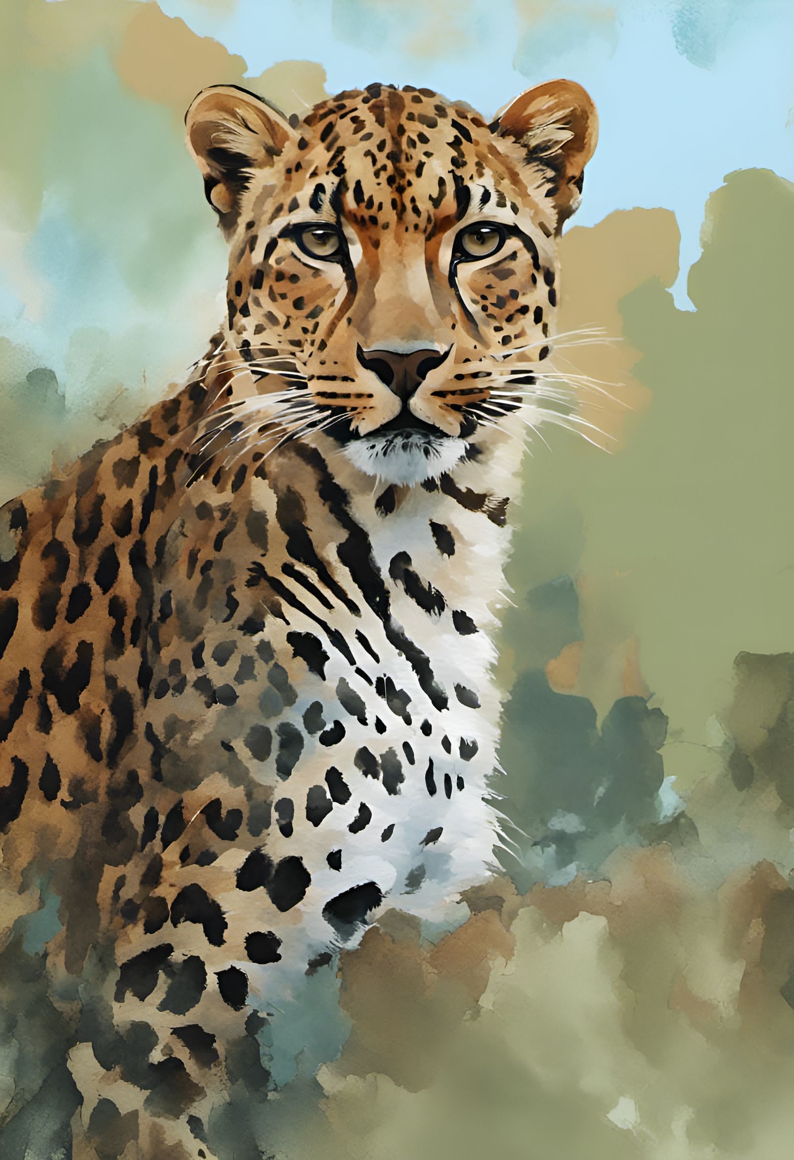 Leopard Portrait in Gouache Style Watercolor