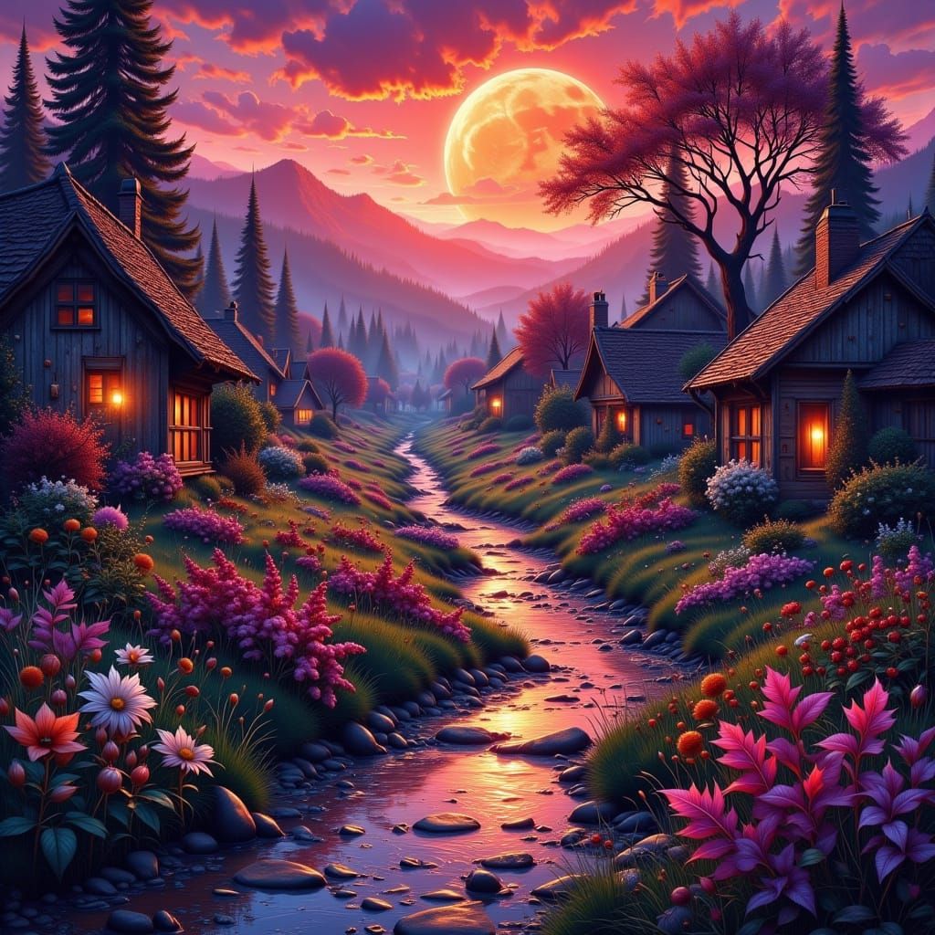 A small village with a stream 2