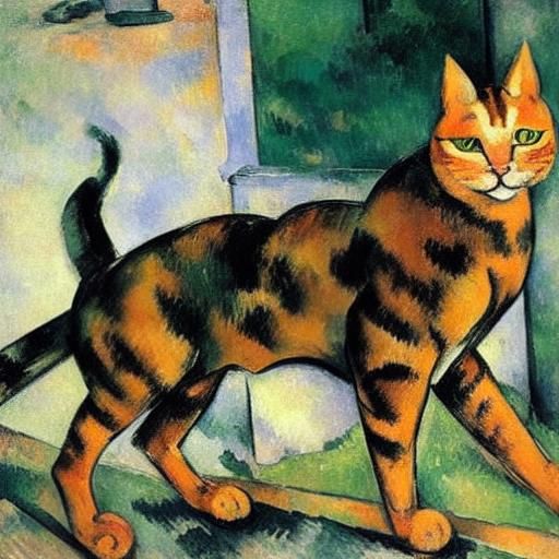 Cat Galloping in Coat: Post-Impressionist Art