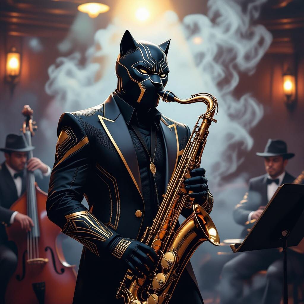Wakandan Black Panther in 1950s Jazz Club