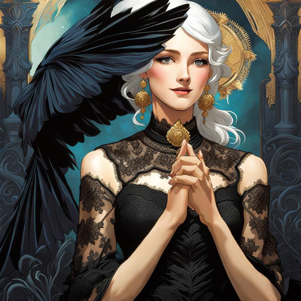 Mischievous Fey with Golden Dress, Digital Art