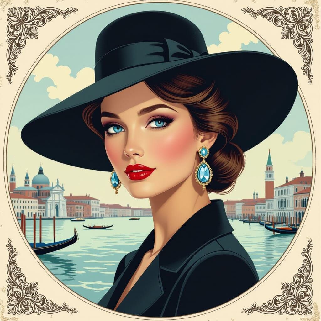 Elegant Woman in Venice, Art Nouveau Style