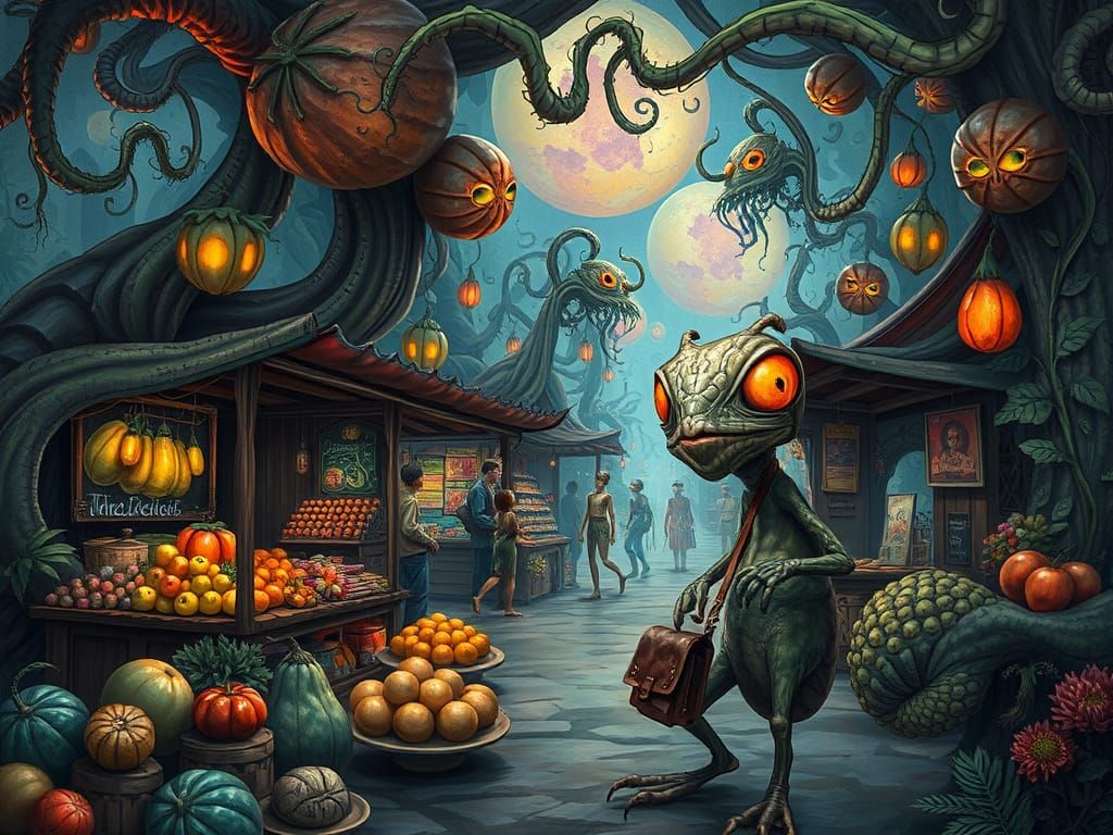 Bioluminescent Alien Market on Overgrown Planet