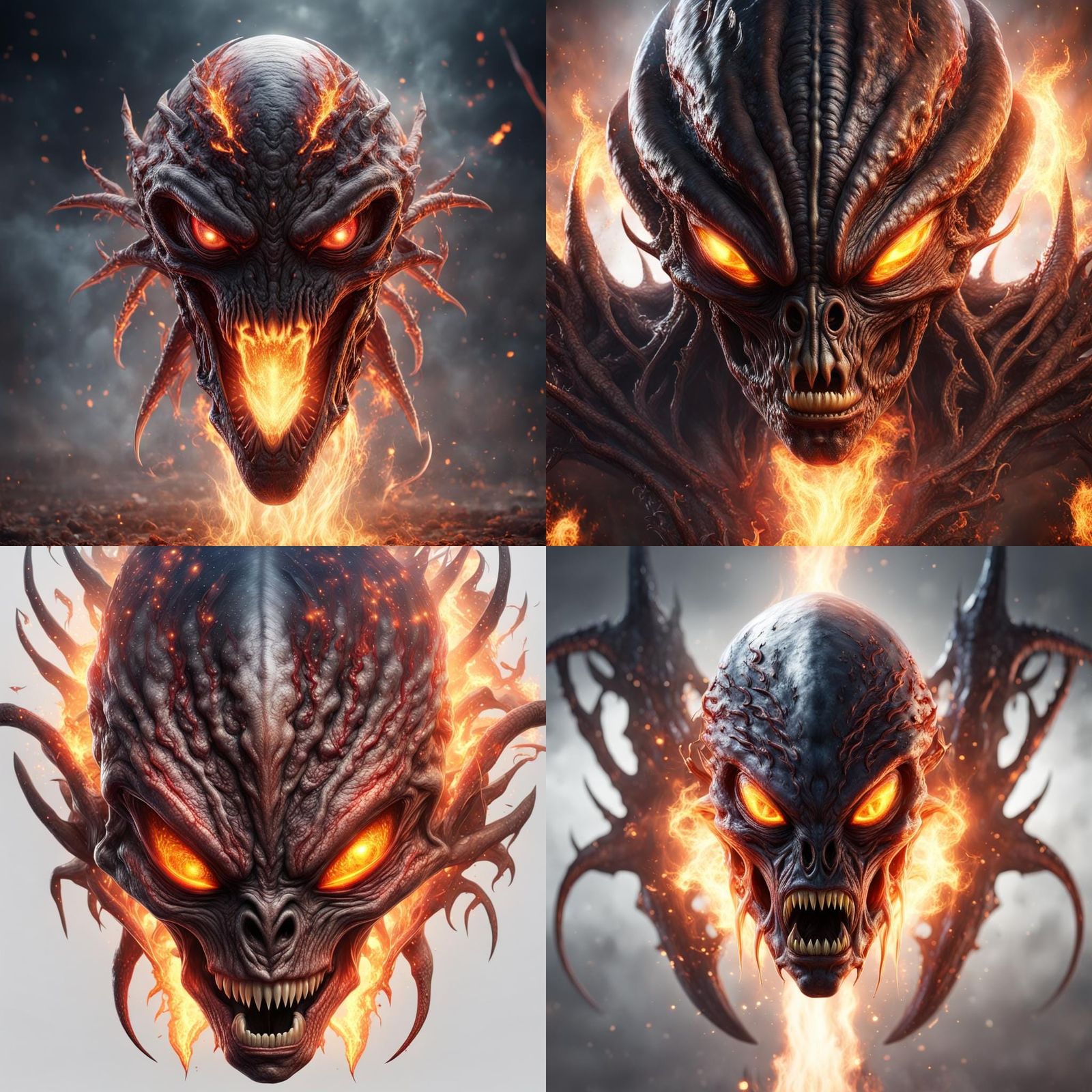 Fanged Alien Head Surrounded by Flames: Concept Art