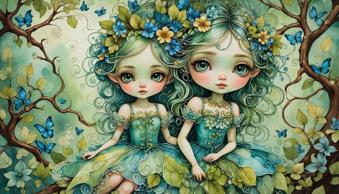 Fairy Princess in Floral Meadow: Digital Watercolor Painting