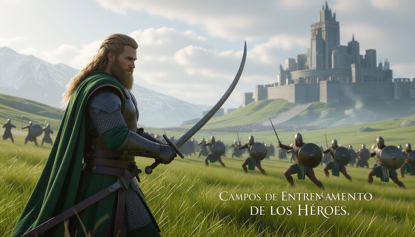 Asgard Training Field with Heroic Warriors in Hyperrealistic...