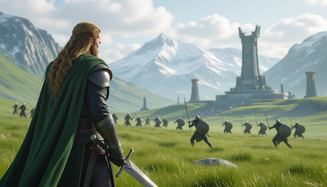 Hyperrealistic Asgard Training Grounds with Heroic Battles