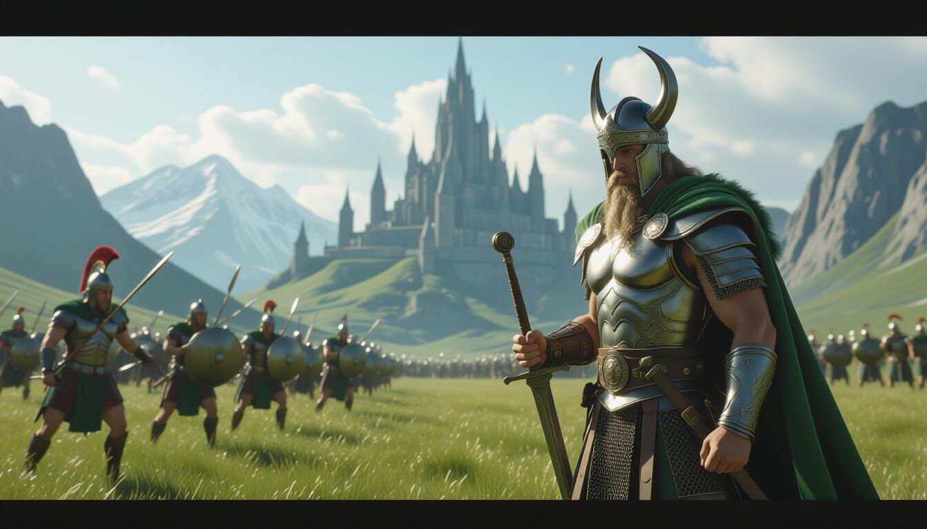 Asgard Training Fields with Warriors in Hyperrealistic Style