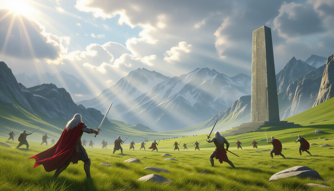Asgard Realm of Gods Training Field with Warriors
