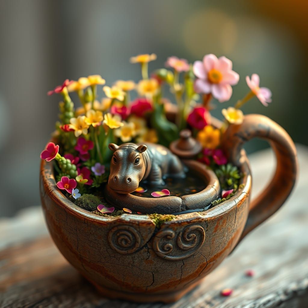 Vibrant Miniature Garden in Weathered Ceramic Mug