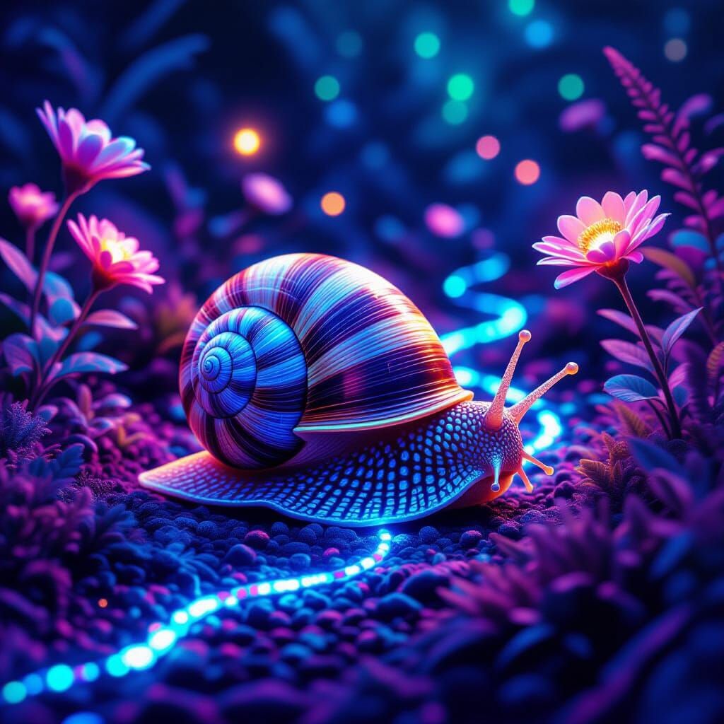 Bioluminescent Alien Snail in Sci-Fi Landscape