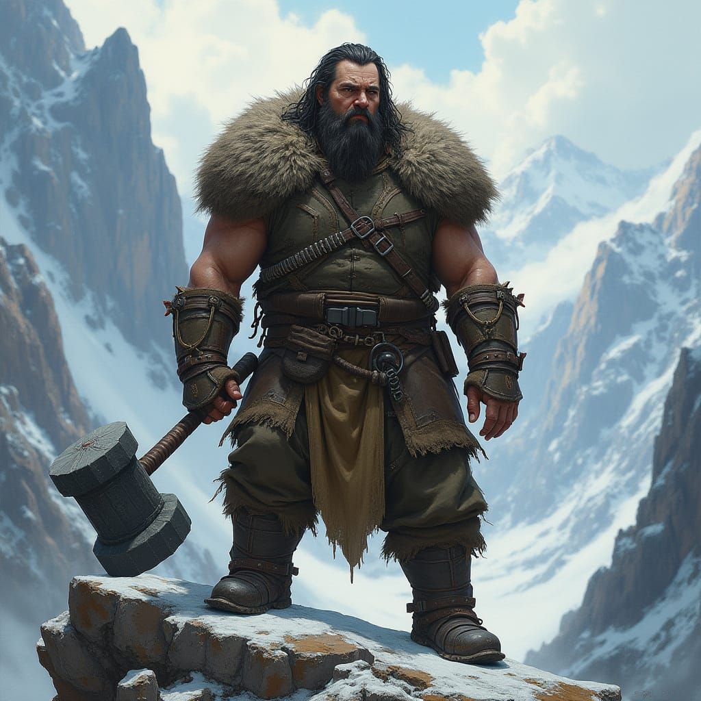 Mountain Dwarf in Earthy Matte Painting Style