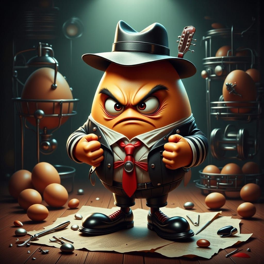Angry Egg Rockstar in Retro Rockabilly Style