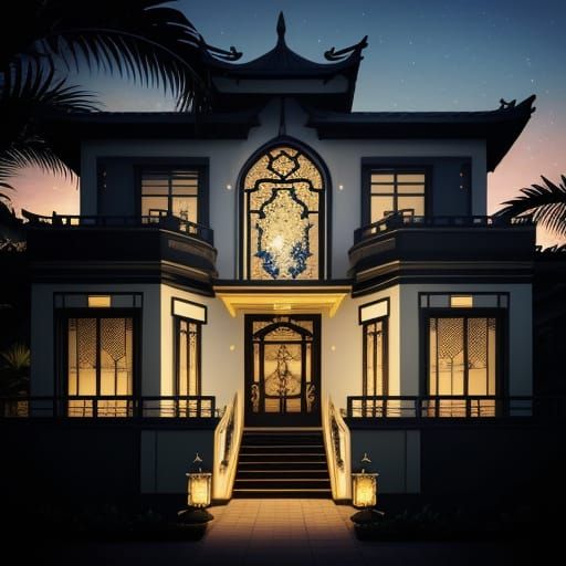 Art Deco Beach Home in Chinoiserie Style