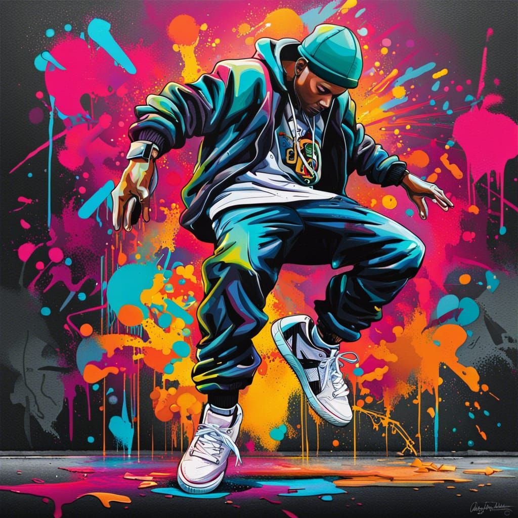 Dynamic Breakdancer in Vibrant Graffiti Art