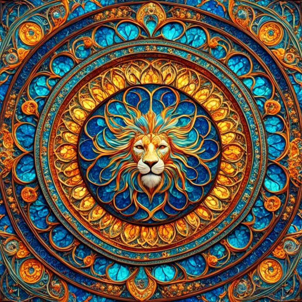 Stained Glass Lion Mandala: Fractal Abstract Art