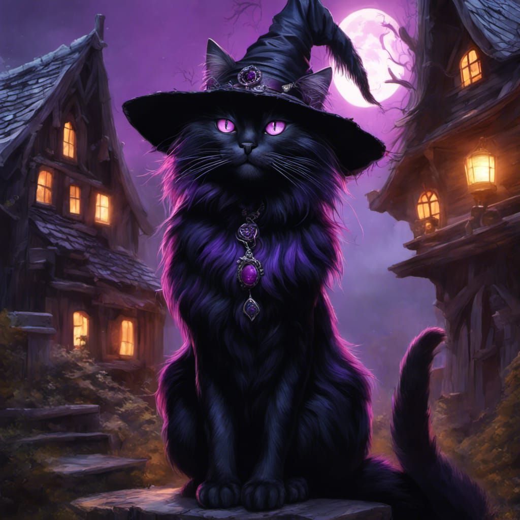 Cat Witch Near Baba Yaga House, Dark Fantasy Art