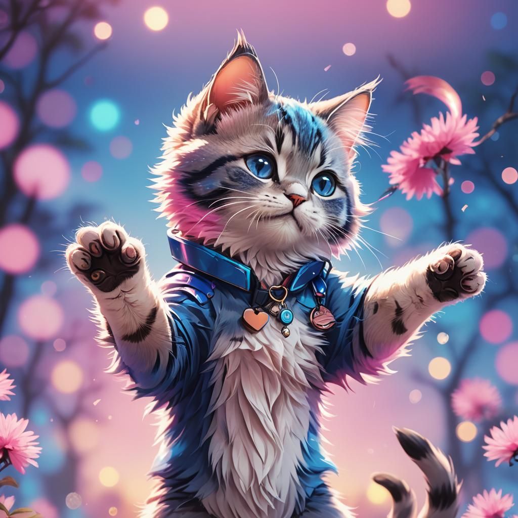 Cute Cat Dabbing: Vibrant Anime Key Visual