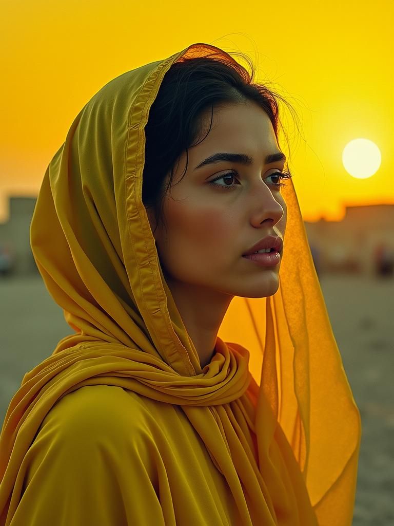 Palestinian Woman: Monochromatic Gouache and Watercolor Port...