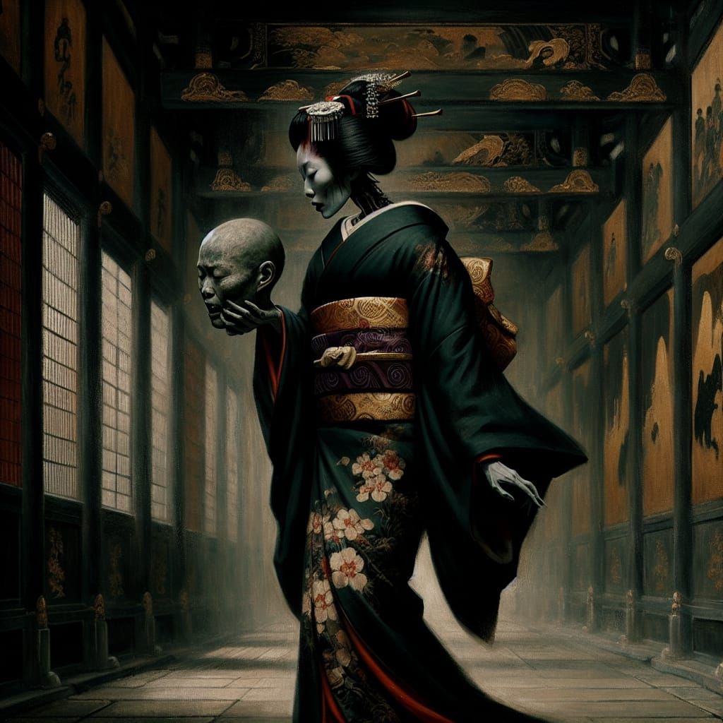 Headless Geisha Floats Through Palace: Romanticism Style