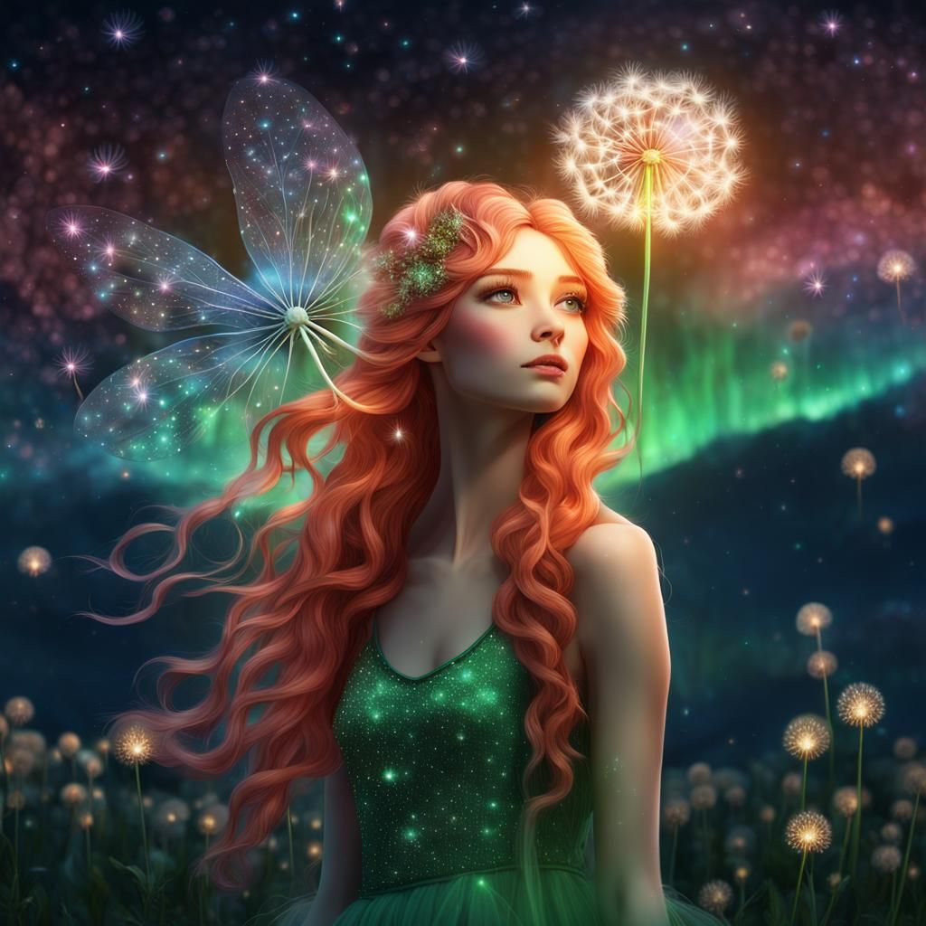 Ethereal Fairy with Dandelion in Astral Starlight