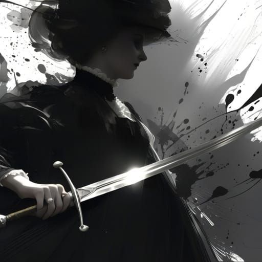 Edwardian Woman with Sword: Mixed-Media Art