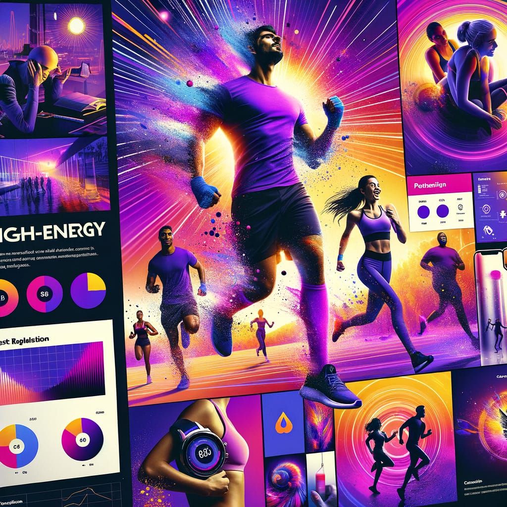Vibrant Fitness App Mood Board with Diverse People