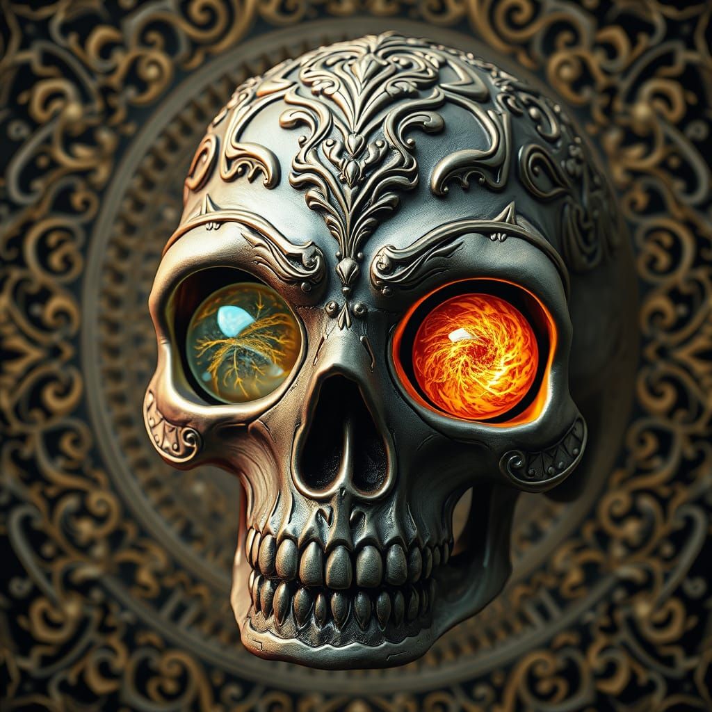 Ethereal Fantasy Skull with Iridescent Orbs