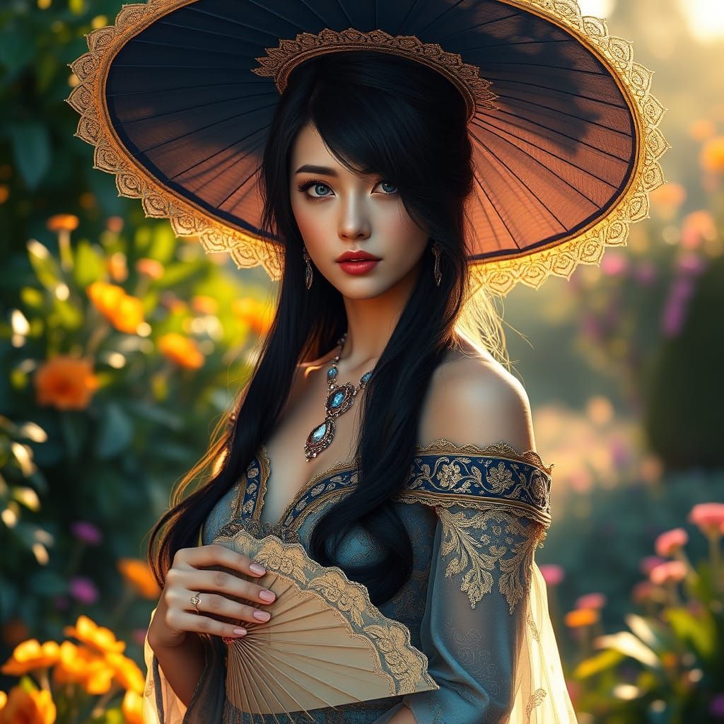 Elegant Woman in Lavish Garden