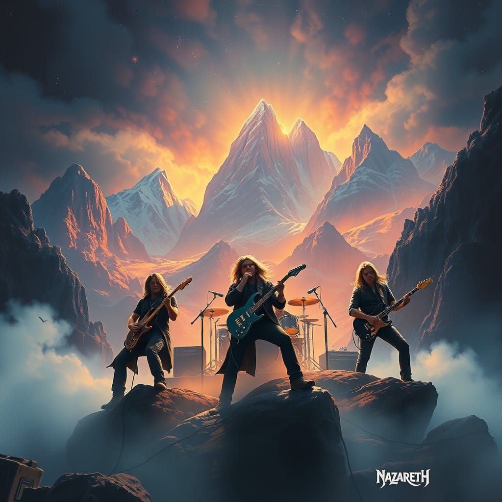 Heroic Band Emerge from Mystical Mountain Range in Vibrant, ...