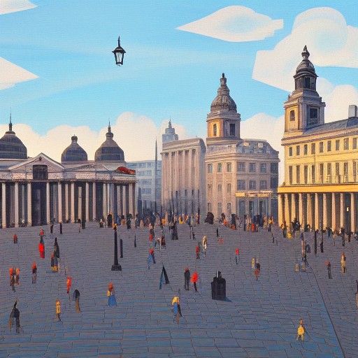 Trafalgar Square: Isometric Painting in Golden Hour